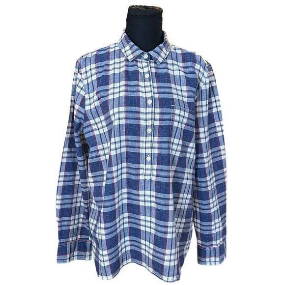 J. Crew Tops - J. Crew Flannel Boy Fit Half Button Long Sleeve Shirt Size L